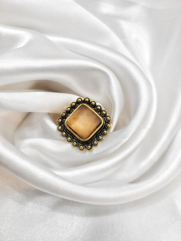 Krisha Oxidised Stone Ring - Yellow