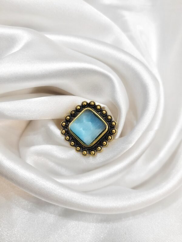 Krisha Oxidised Stone Ring - Light Blue