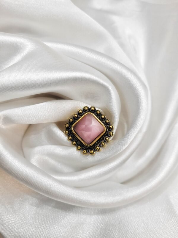 Krisha Oxidised Stone Ring - Light Pink