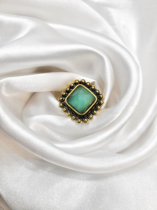 Krisha Oxidised Stone Ring - Mint Green