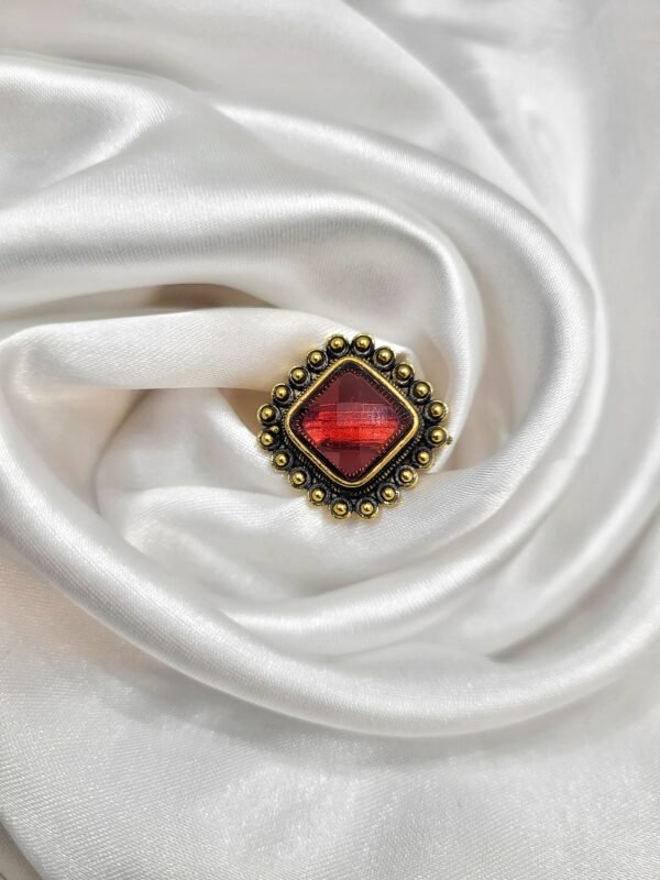 Krisha Oxidised Stone Ring - Red