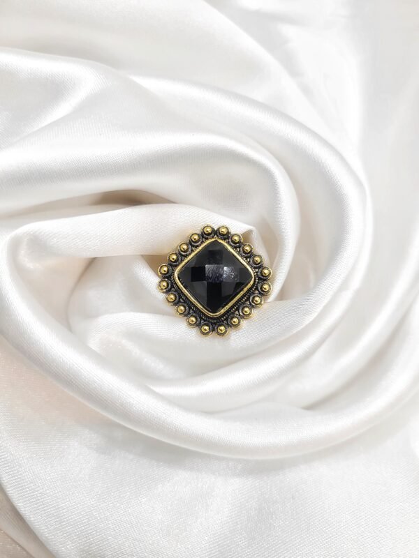 Krisha Oxidised Stone Ring - Black