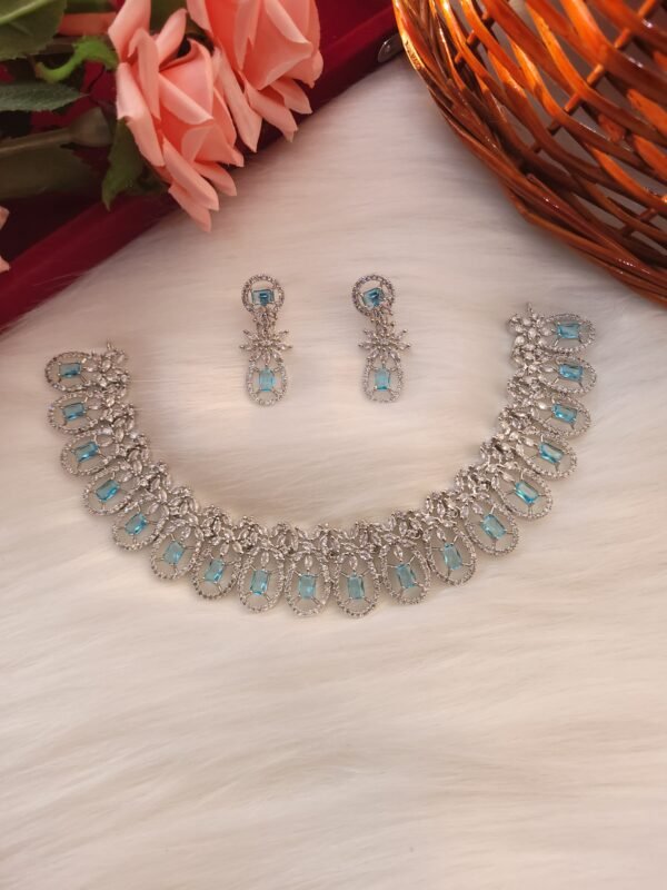 Sana American Diamond Choker Set - Sky Blue