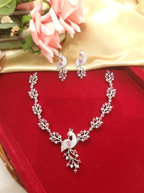 Prachi Peacock American Diamond Set - Ruby