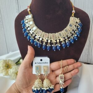 Jasmeen Mirror Kundan Set – Blue