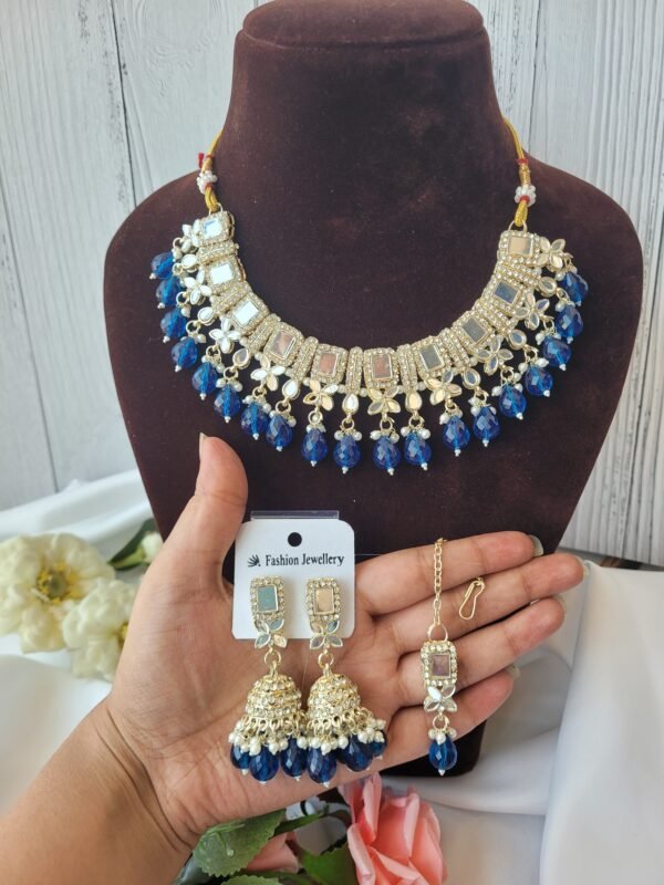 Jasmeen Mirror Kundan Set - Blue