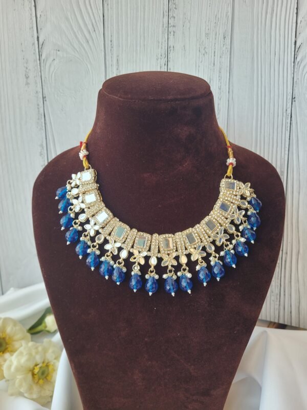 Jasmeen Mirror Kundan Set - Blue - Image 2