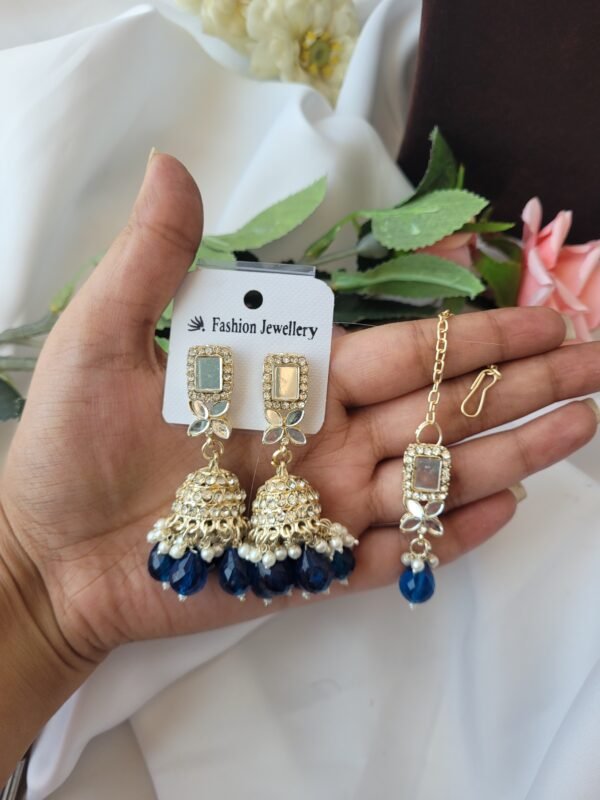 Jasmeen Mirror Kundan Set - Blue - Image 3