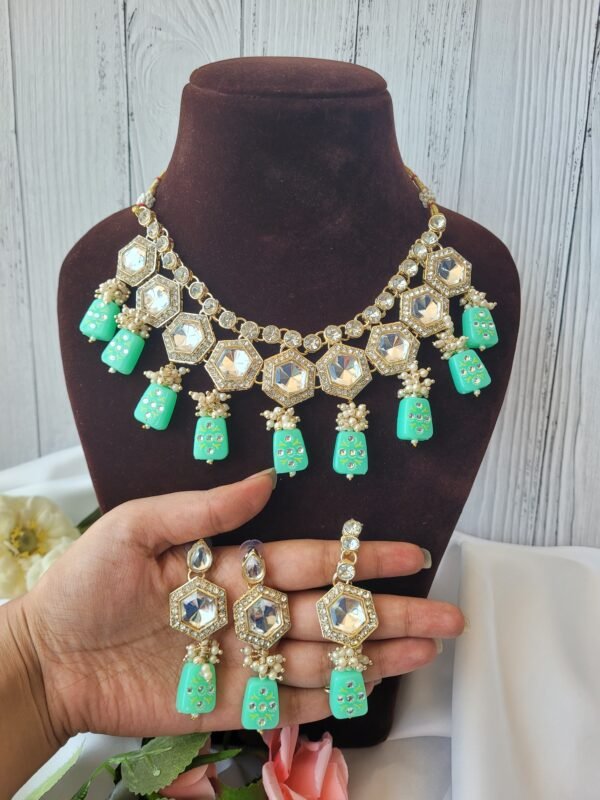 Anjali Kundan Set - Mint Green