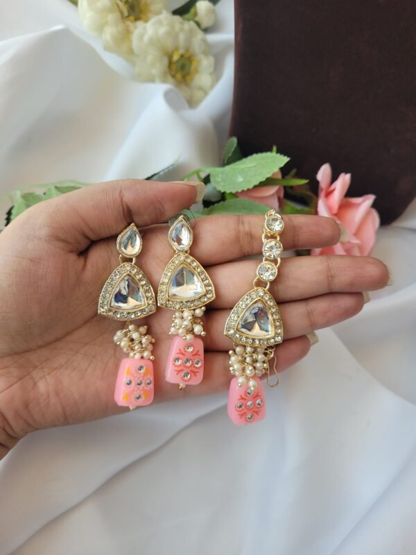 Anjali Kundan Set - Light Pink - Image 3
