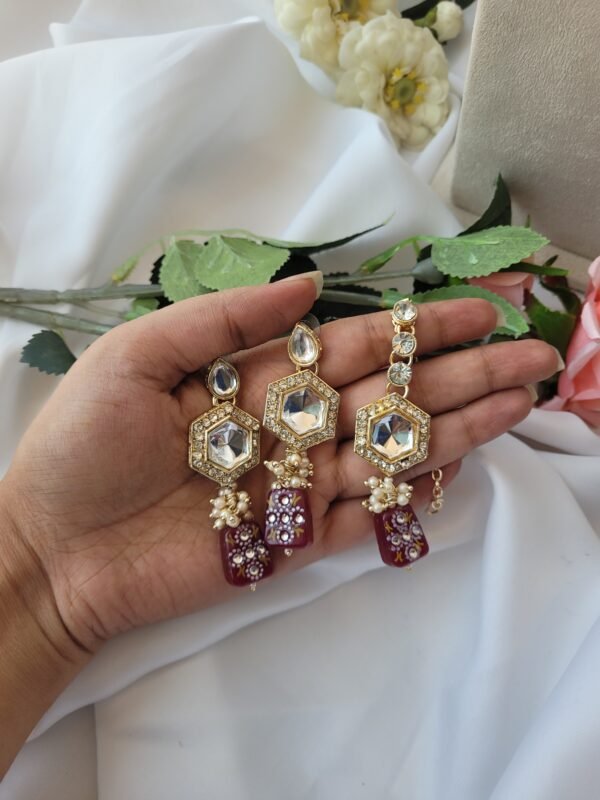 Anjali Kundan Set - Wine - Image 3