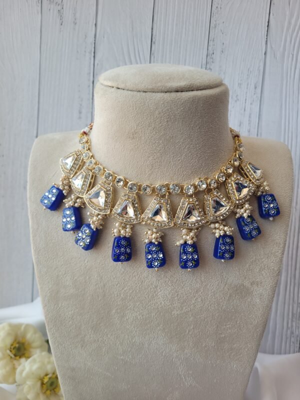 Anjali Kundan Set - Blue - Image 2