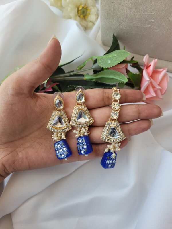 Anjali Kundan Set - Blue - Image 3
