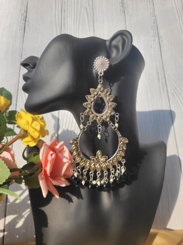 Raveena Long Chandbali - Black