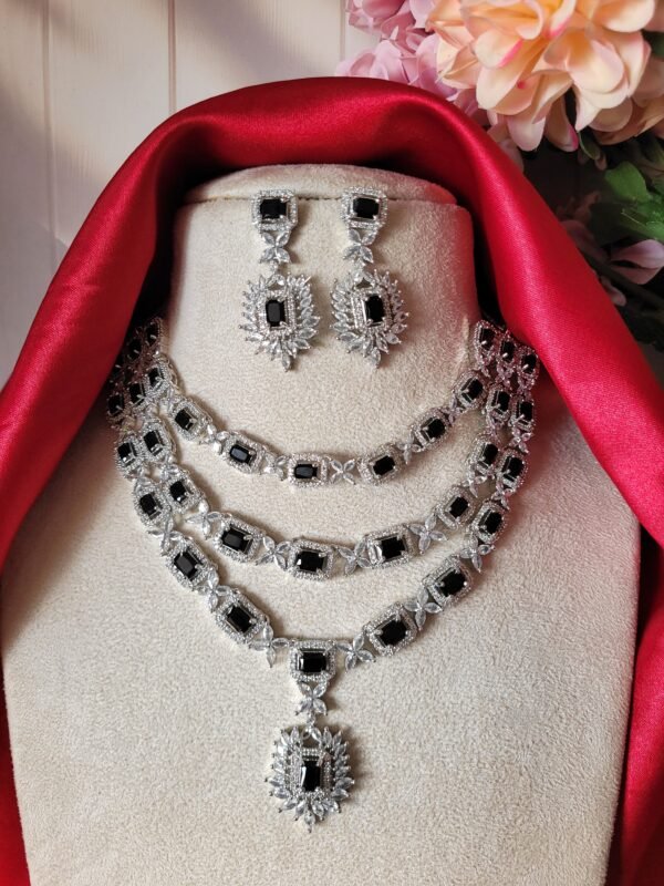 Vineeta Triple Layer American Diamond Set - Black