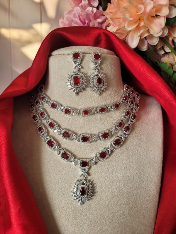Vineeta Triple Layer American Diamond Set - Red