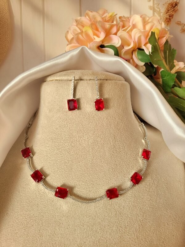Priya Sleek American Diamond Set - Red