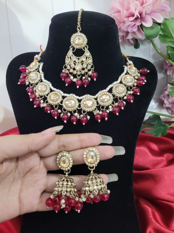 Kundan Shadow Stone Set - Dark Pink