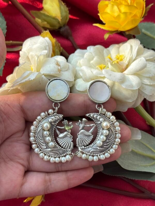 Moon Pearl Brass Earrings - White