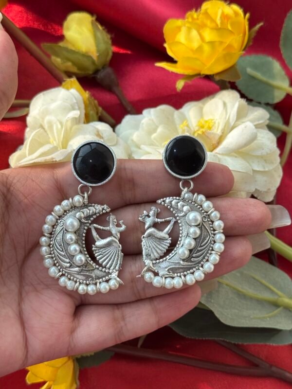 Moon Pearl Brass Earrings - Black