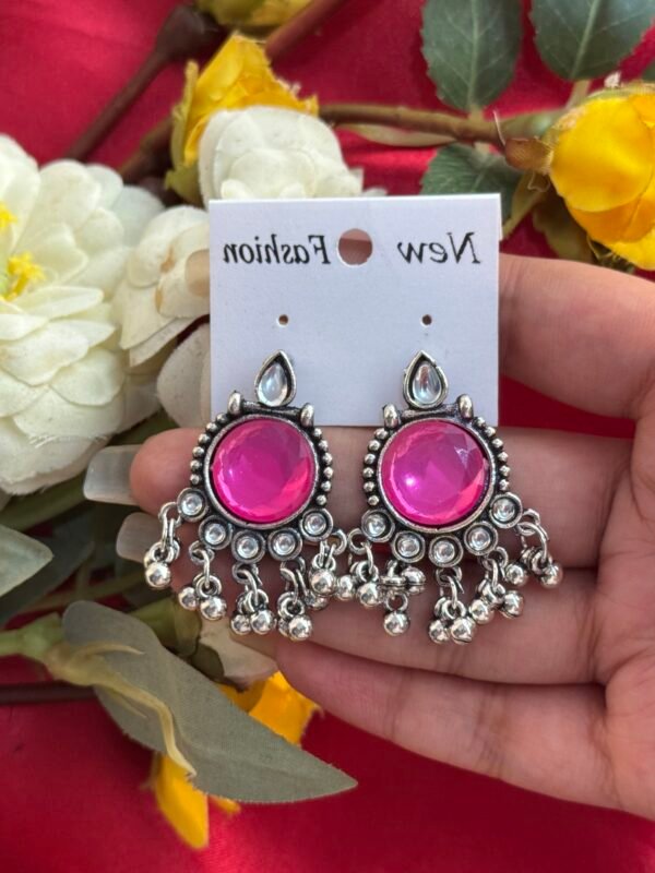 Daily Wear Stone Earrings - Dark Pink