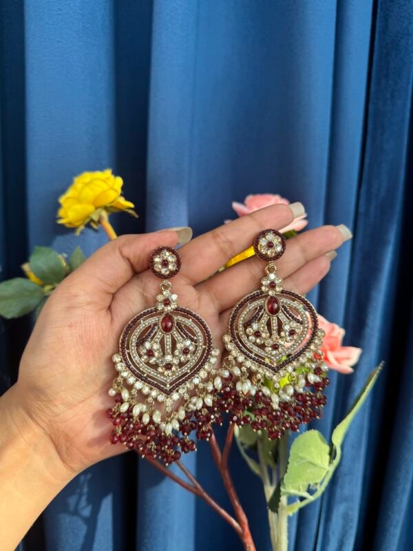 Meenal Kundan Earrings - Red