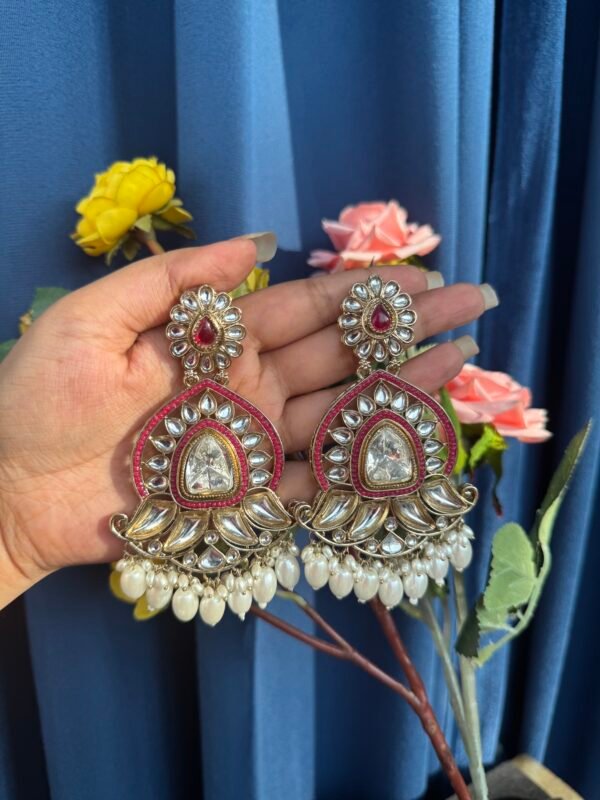 Sanya Kundan Earrings - Dark Pink