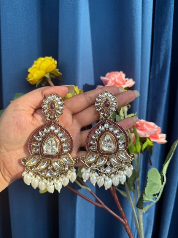 Sanya Kundan Earrings - Wine