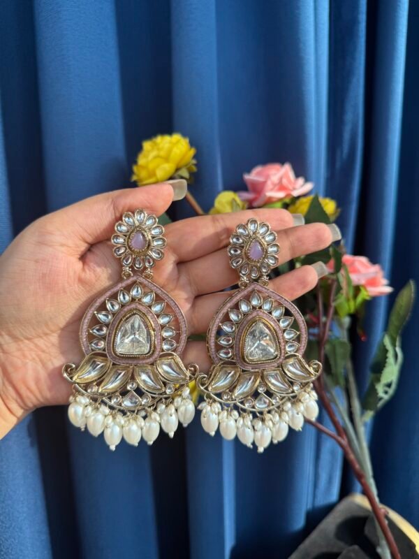 Sanya Kundan Earrings - Light Pink