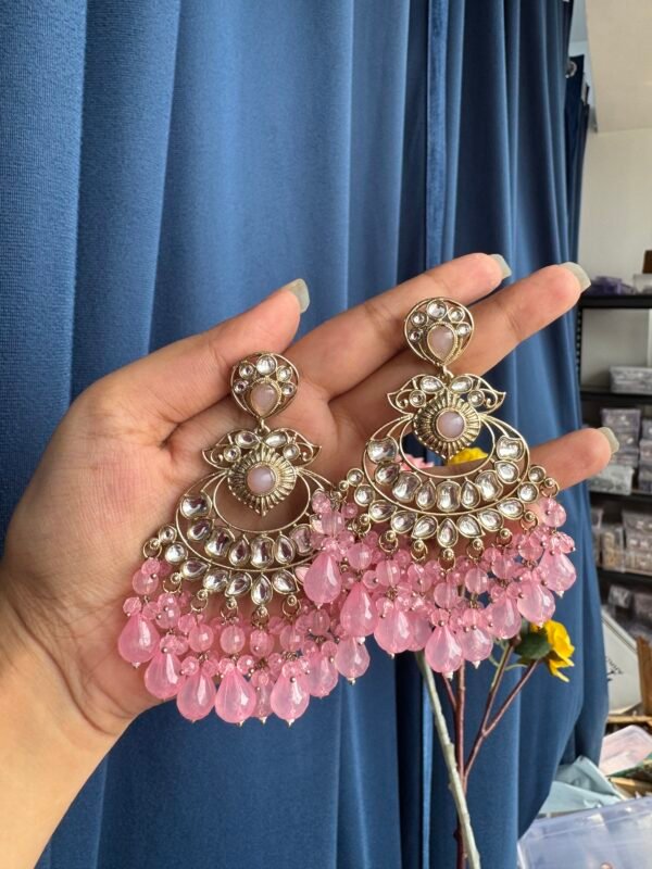 Chandbali Earrings - Light Pink