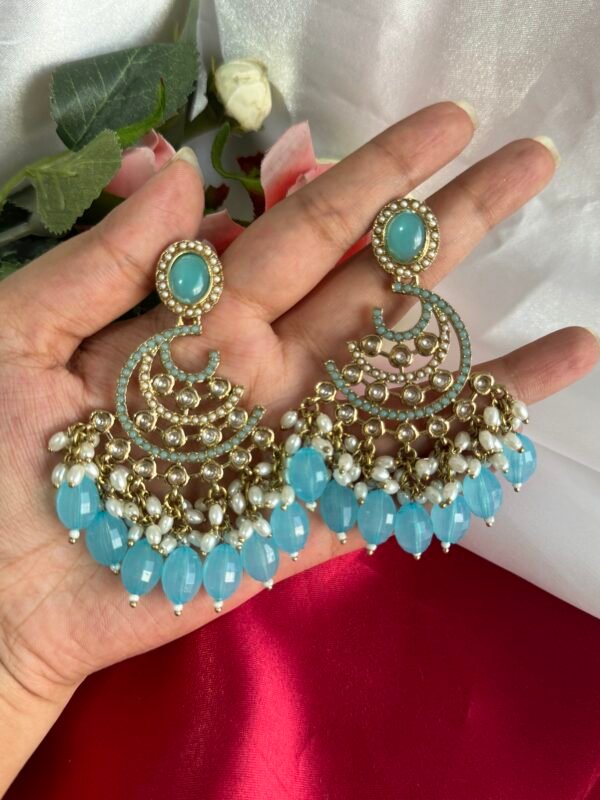 Akhila Kundan Earrings - Light Blue