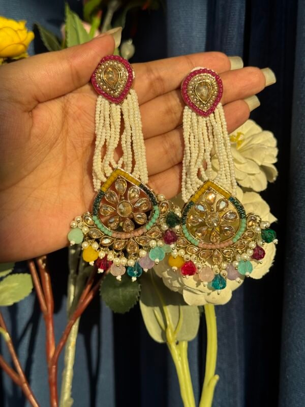 Vrinda Kundan Pearl Earrings - Multi