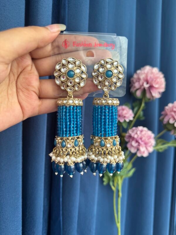 Anusha Kundan Jhumka - Teal Blue