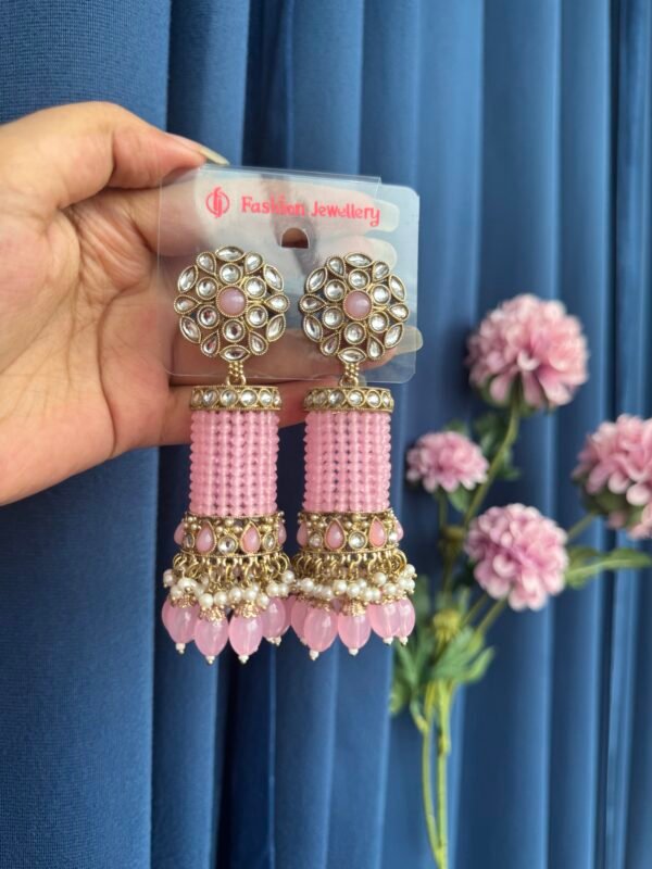 Anusha Kundan Jhumka - Light Pink