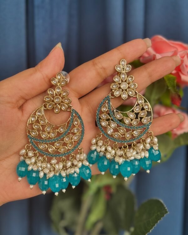 Urvashi Kundan Earrings - Teal Blue