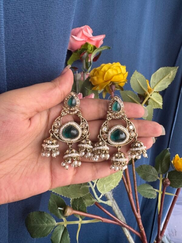 Kavya Premium 3 Jhumki Chandbali - Aqua Green