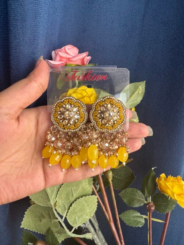 Shrishti Flower Kundan Studs - Yellow