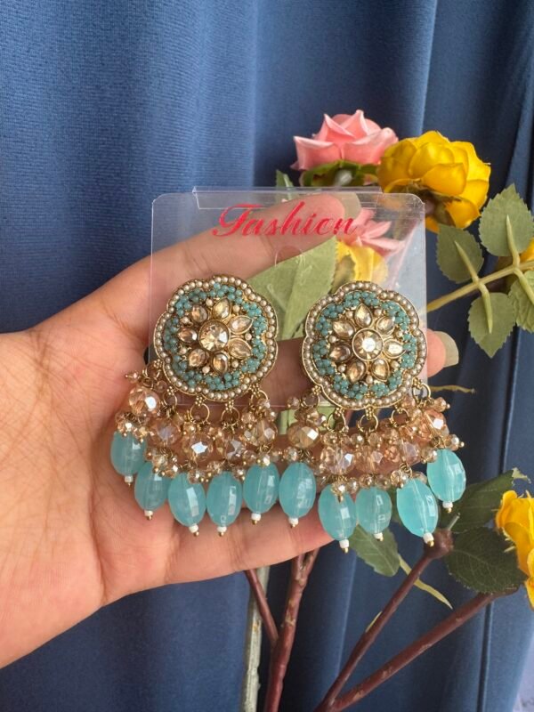Shrishti Flower Kundan Studs - Light Blue