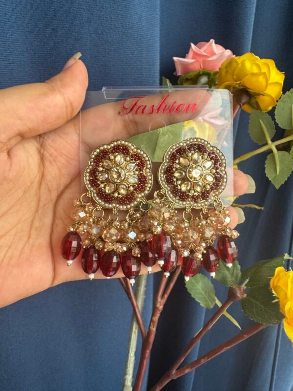 Shrishti Flower Kundan Studs - Red