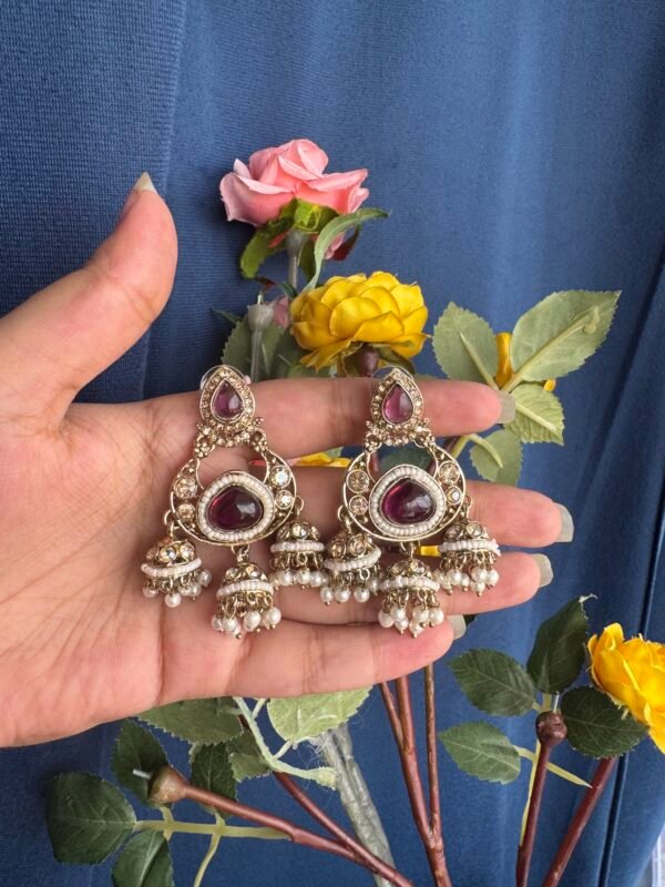Kavya Premium 3 Jhumki Chandbali - Wine