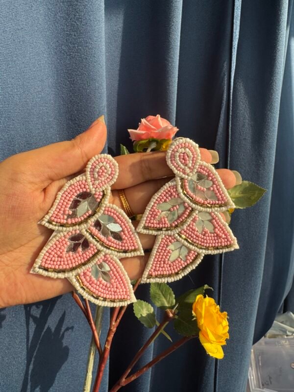 Pink Beaded Mirror Earrings