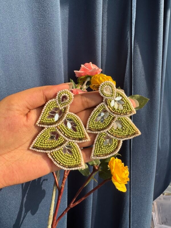 Green Beaded Handmade Earrings
