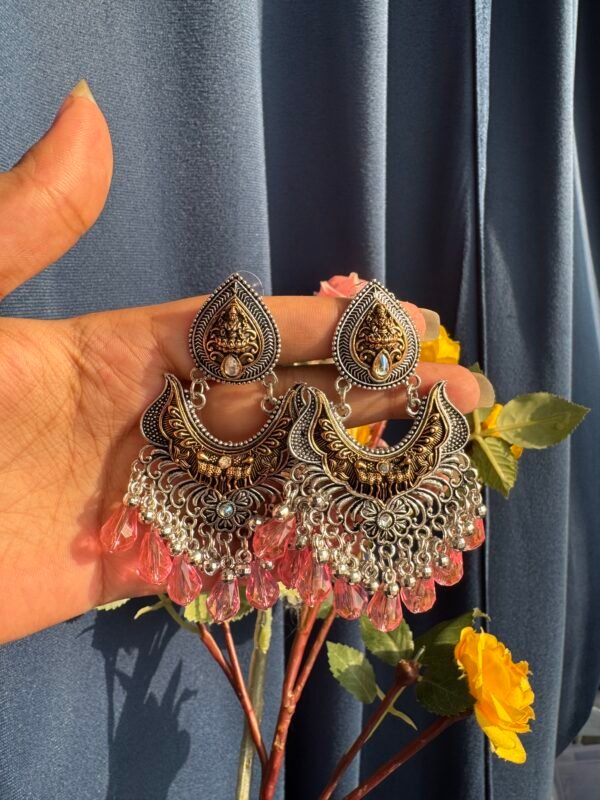 Light Weight Oxidised Dual Tone Earrings - Crystal Pink