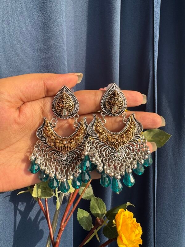 Light Weight Oxidised Dual Tone Earrings - Green