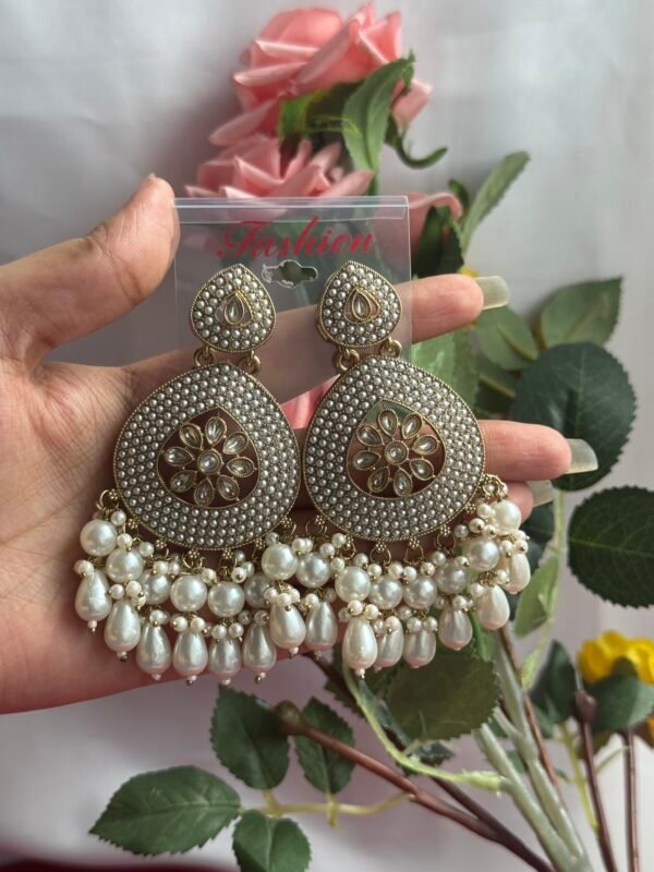 Gulnaz Ethnic Earrings - White
