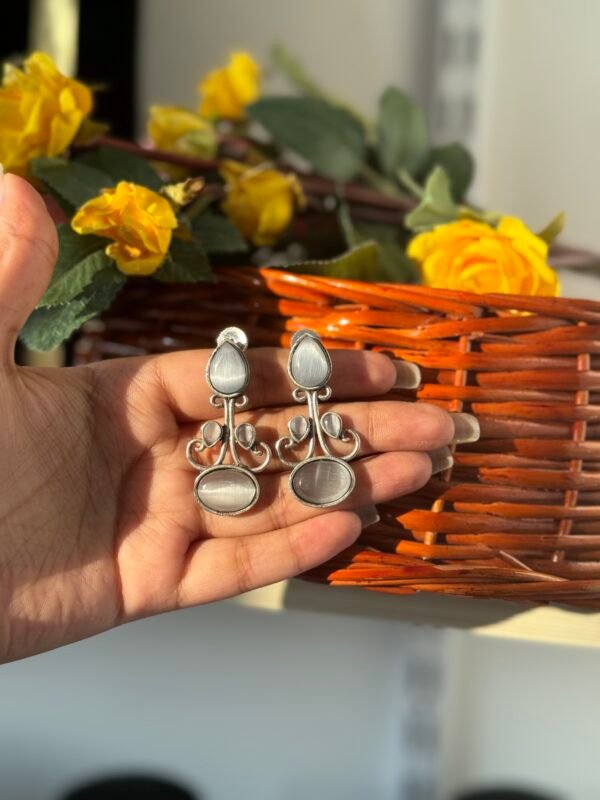 Stone Brass Earrings - White