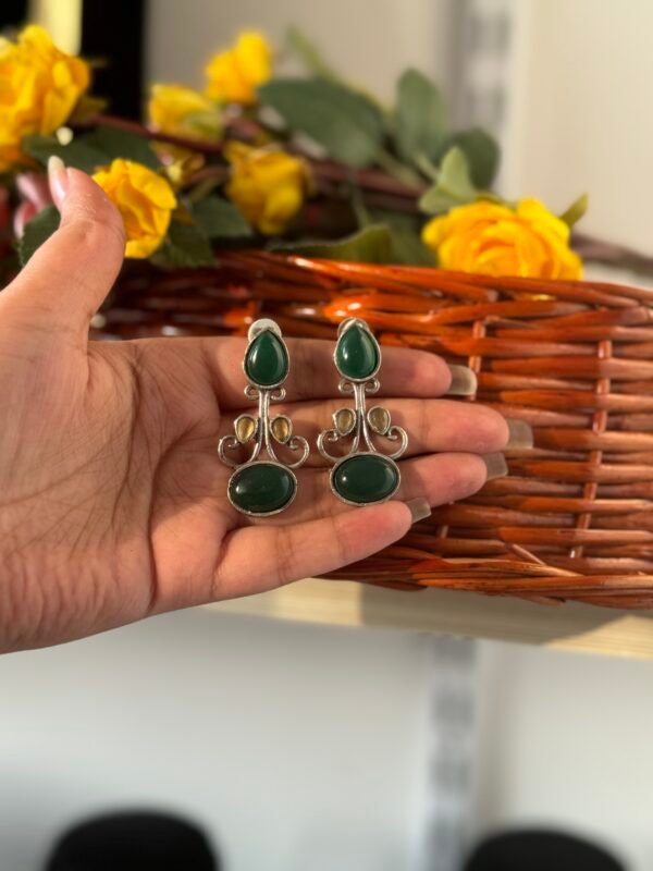 Stone Brass Earrings - Green