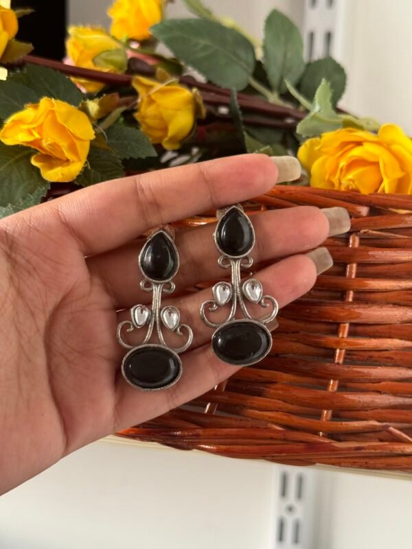 Stone Brass Earrings - Black