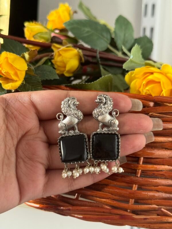 Lion Brass Earrings - Black