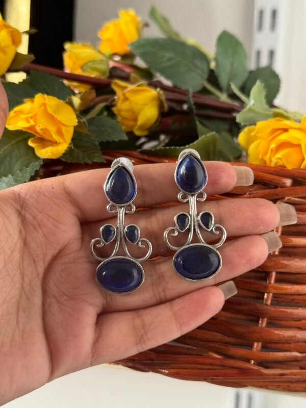 Stone Brass Earrings - Blue